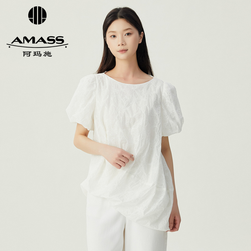 阿玛施AMASS 特殊肌理感龄泡泡袖造型上衣5301077