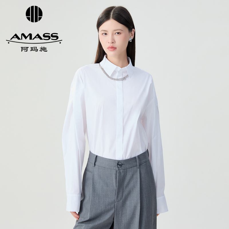 阿玛施AMASS 后背V领造型感女神大白衬衫5301083