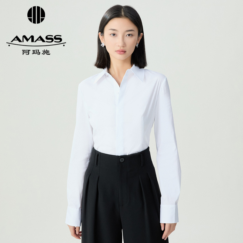 阿玛施AMASS 简约基础款收腰通勤白衬衫5301092