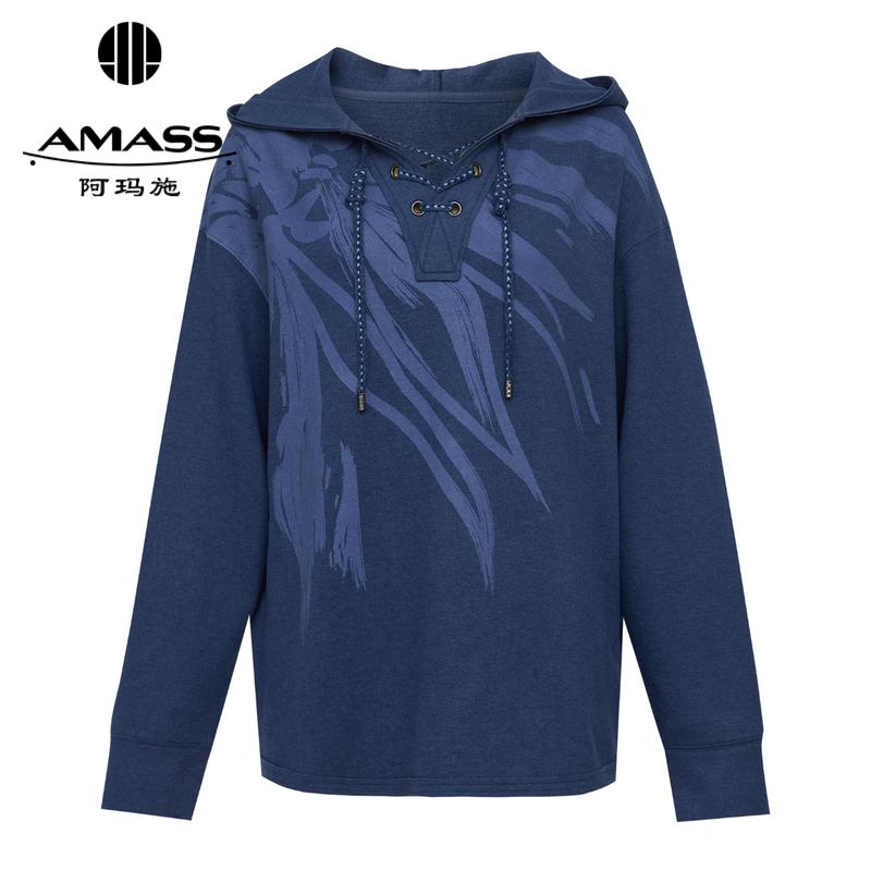阿玛施AMASS 休闲舒适暗纹印花连帽卫衣5301115