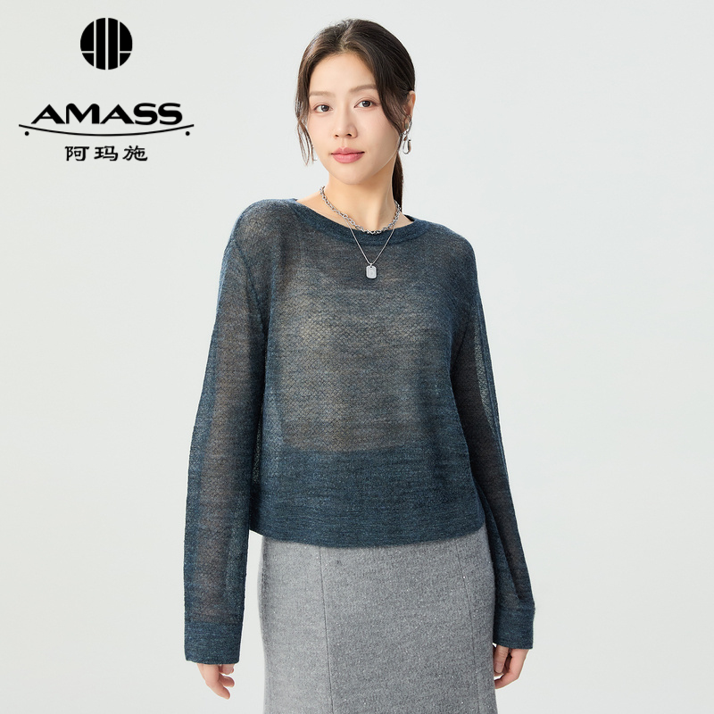阿玛施AMASS 新款轻盈薄透慵懒舒适圆领套头长袖针织衫538002