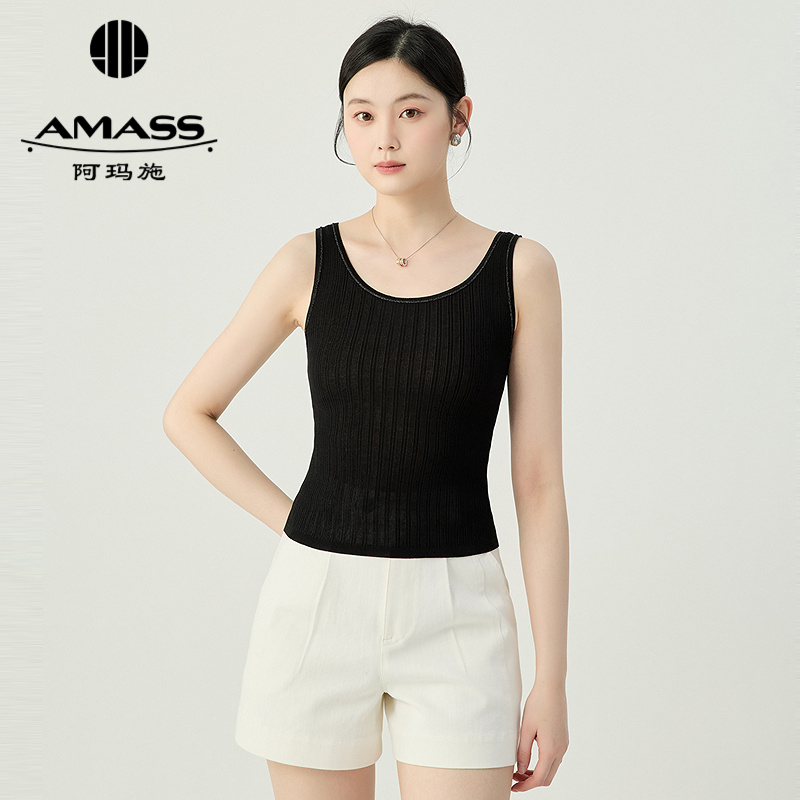阿玛施AMASS 简约百搭领口金银丝包边针织背心538014