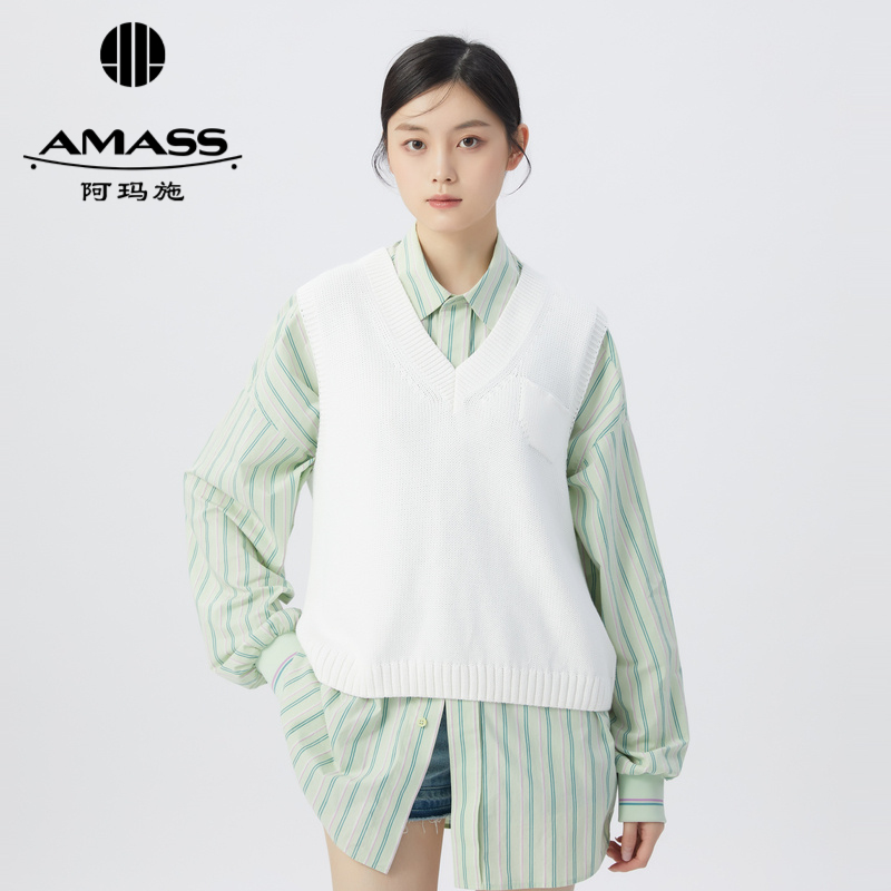 AMASS阿玛施 学院风纯棉口袋针织马甲5399256