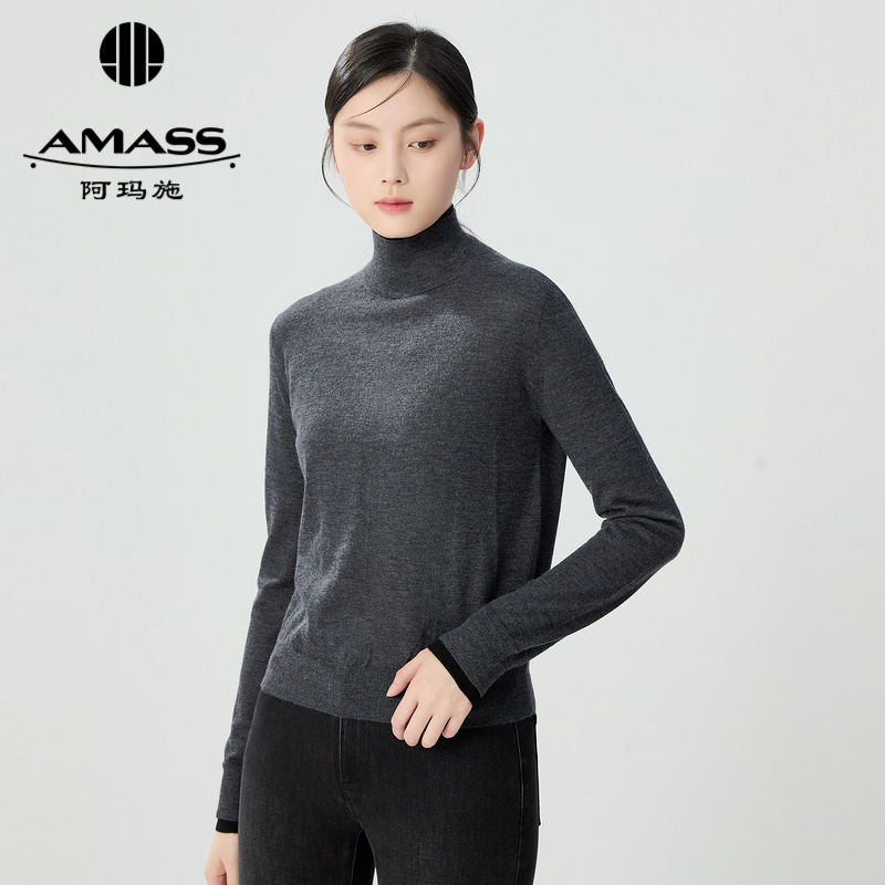 阿玛施AMASS 简约设计感显瘦修身假两件羊绒针织衫5399308
