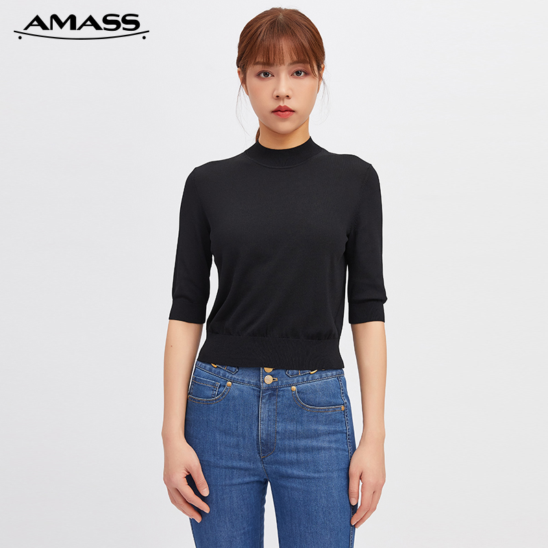AMASS阿玛施 烟管领冰丝短袖针织衫5399359