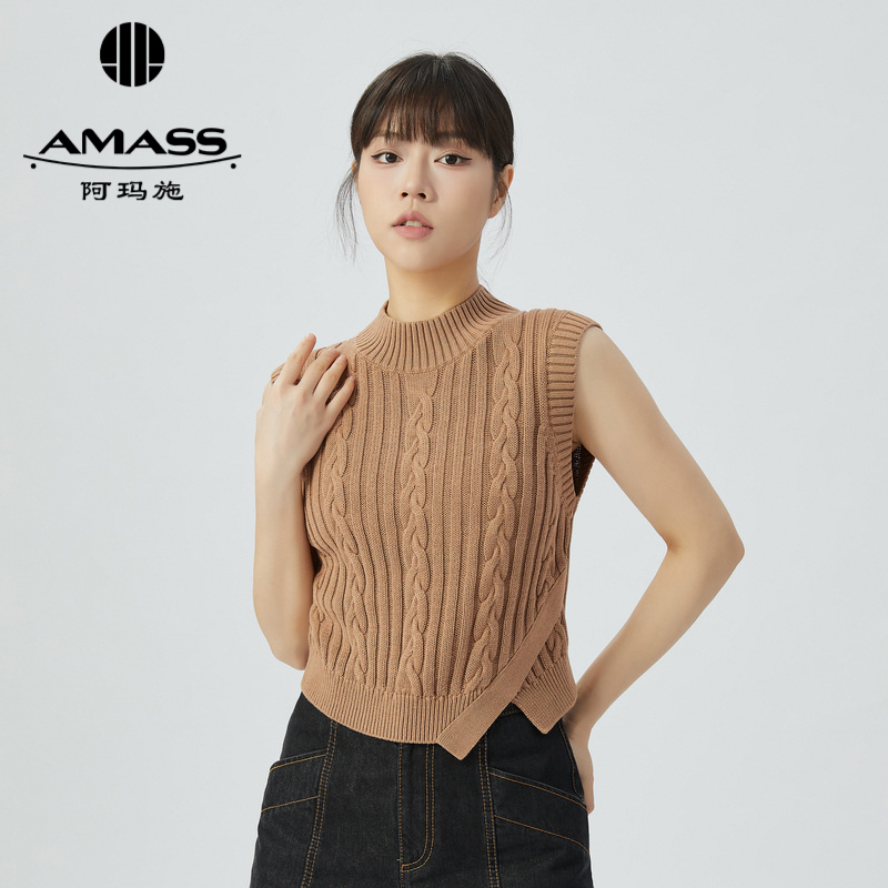 阿玛施AMASS 简约时尚百搭短款针织马甲5399380