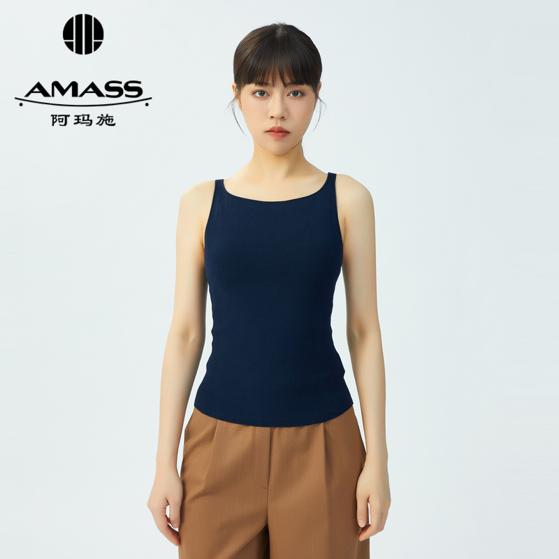 AMASS阿玛施 优雅大方百穿不厌后背大U领修身针织背心5399527