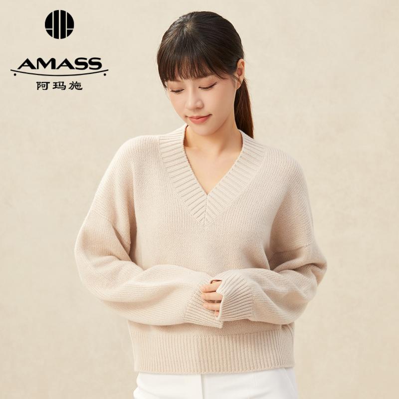 AMASS阿玛施无缝工艺套头V领羊绒长袖针织5399563