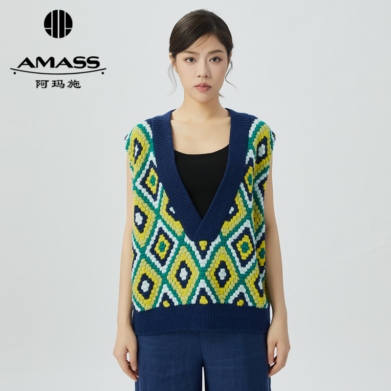 阿玛施AMASS 个性时尚V领廓形造型马甲5399582