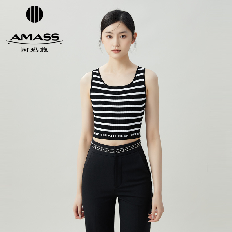 阿玛施AMASS 时尚百搭深呼吸复古条纹短款针织背心5399591