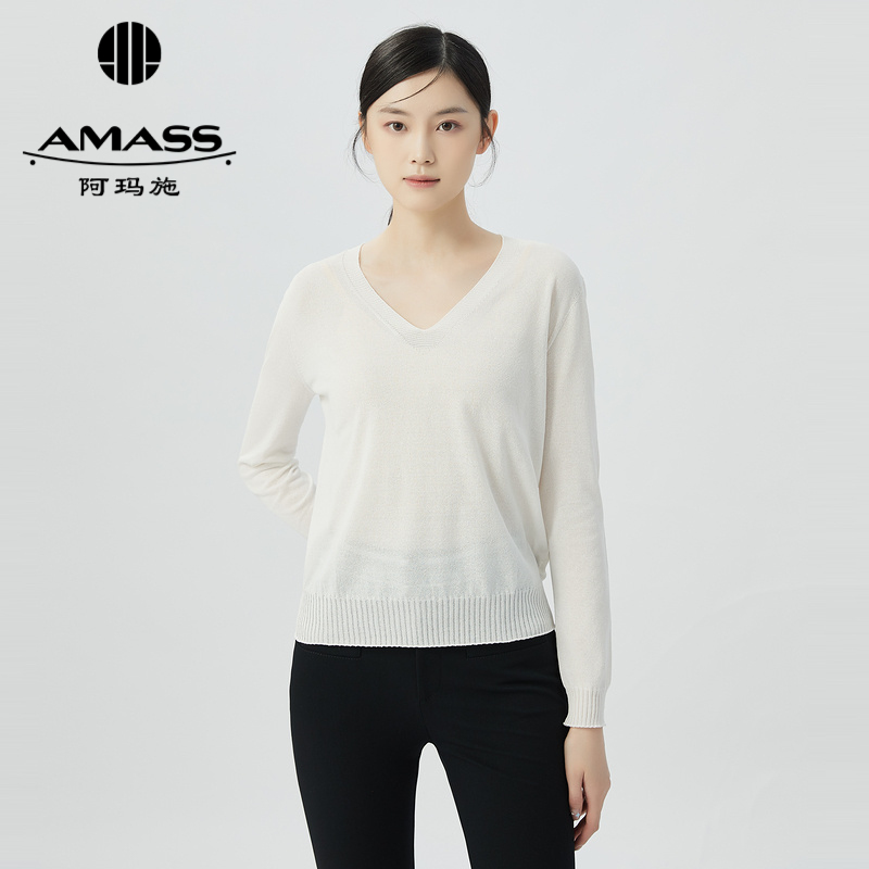 阿玛施AMASS经典款V领套头口袋短长袖休闲针织衫5399593