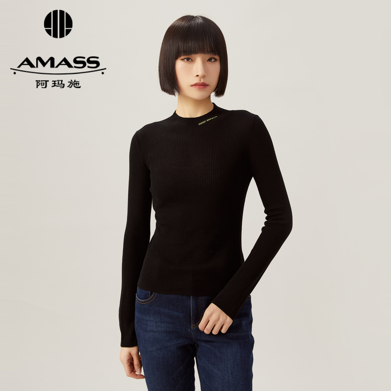 阿玛施AMASS 深呼吸后背明线设计打底修身烟管领针织5399606