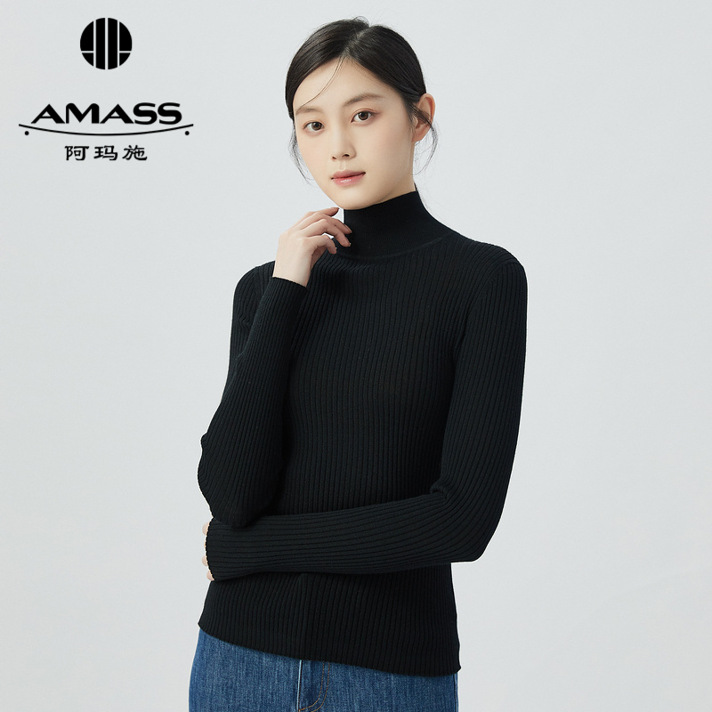 阿玛施AMASS 极简风素面坑条烟管领长袖针织5399640