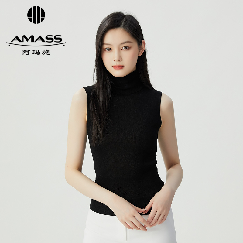 阿玛施AMASS 简约百搭素面高领无袖针织5399649