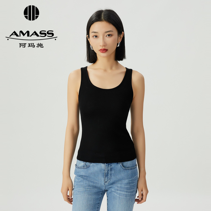 阿玛施AMASS 早春基础百搭纯色针织圆领背心5399650