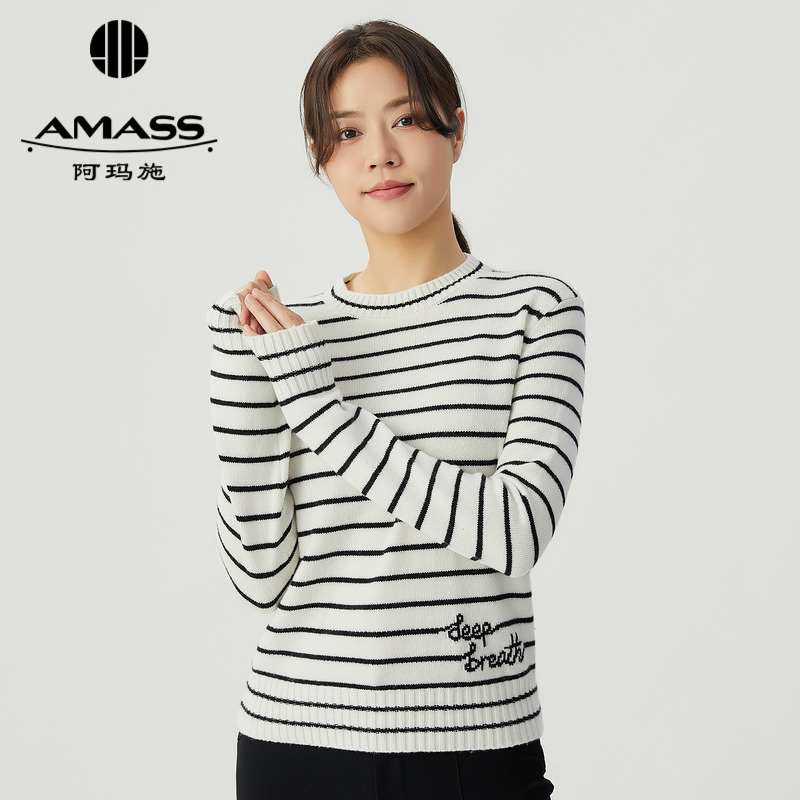 阿玛施AMASS 经典百搭条纹圆领长袖针织5399654