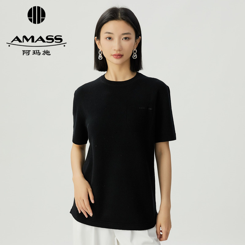 阿玛施AMASS 早春基础百搭纯色针织圆领短袖T5399657