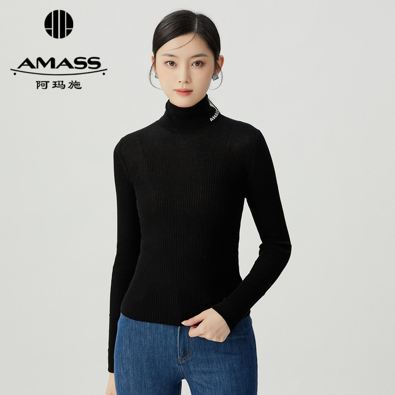 阿玛施AMASS 极简纯色百搭深呼吸高领打底针织衫5399663