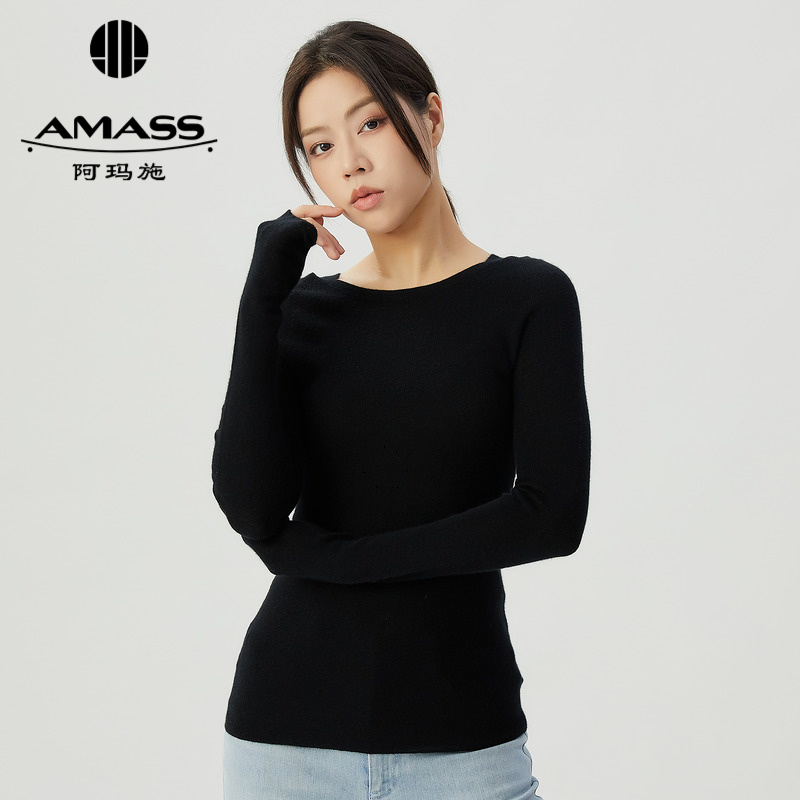 阿玛施AMASS简约休闲百搭连帽羊绒针织卫衣5399668