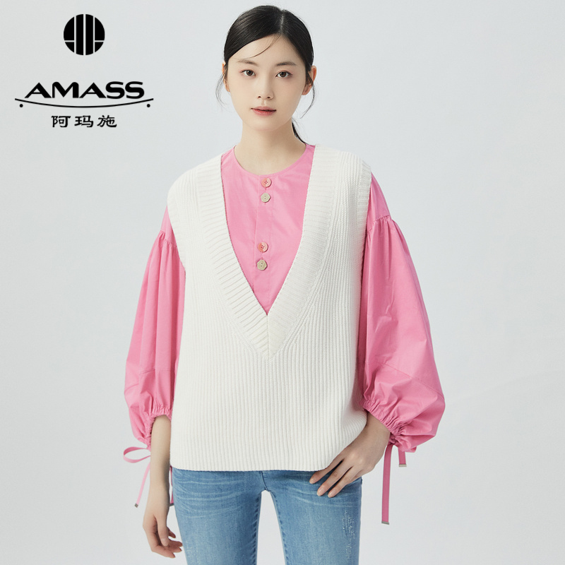 阿玛施AMASS 减龄学院风针织马甲5399678