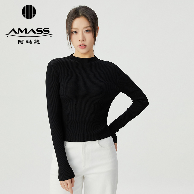 阿玛施AMASS 极简纯色素面百圆领长袖针织5399686