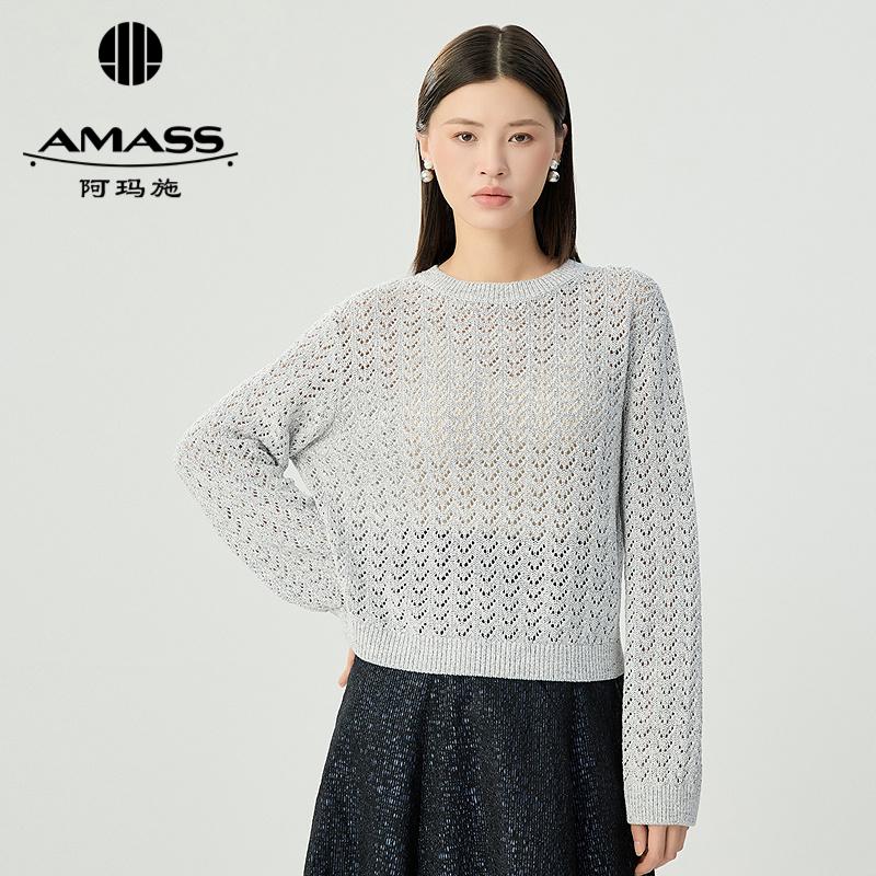 阿玛施AMASS 温柔气质闪葱设计长袖圆领针织衫5399693