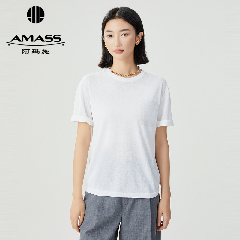 阿玛施AMASS 夏日凉爽极简风纯白短袖针织衫5399703