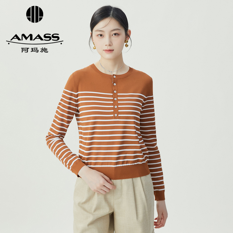阿玛施AMASS 松弛休闲清爽感经典复古条纹针织长袖5399732