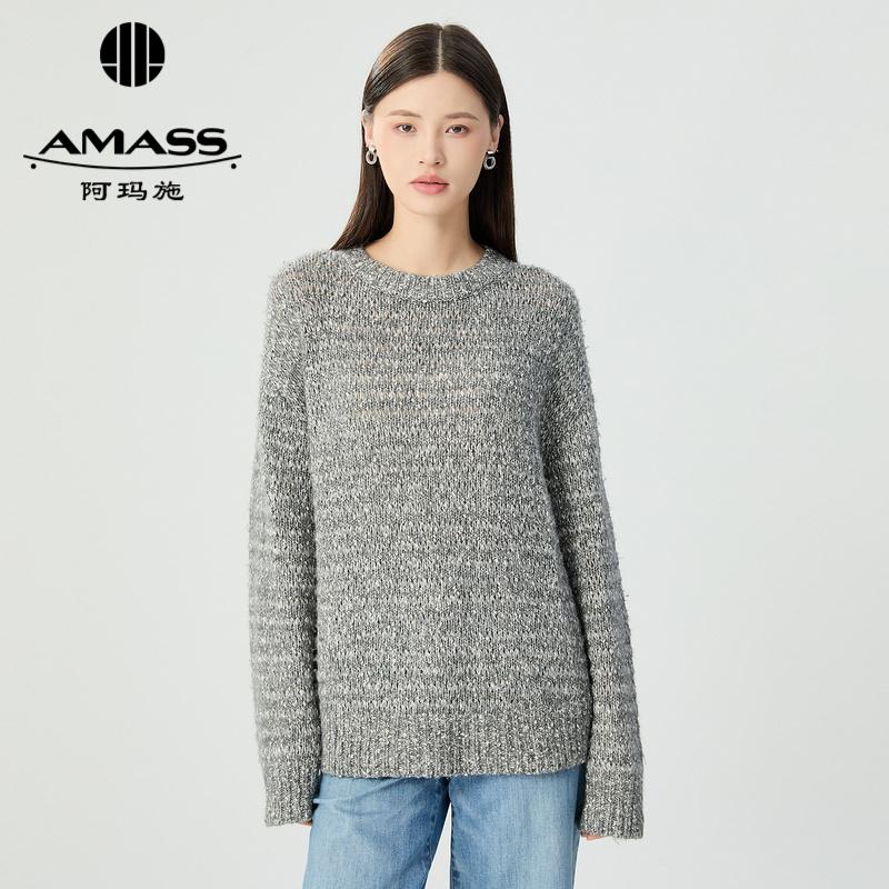 阿玛施AMASS 慵懒松弛定染花纱宽松直身版圆领针织衫5399771