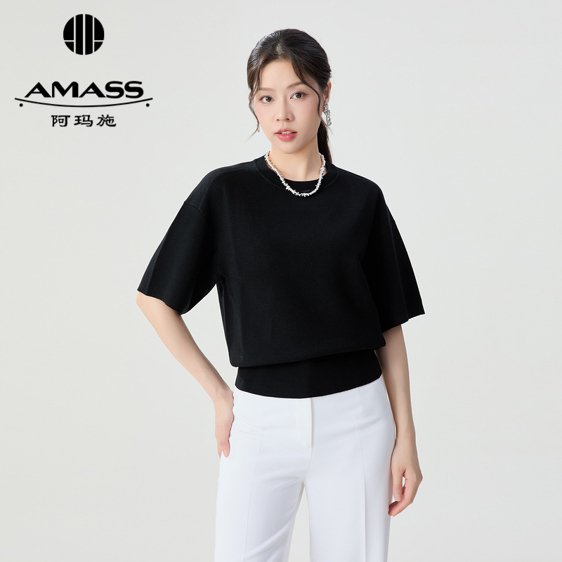 阿玛施AMASS 极简风圆领短袖针织衫5399773