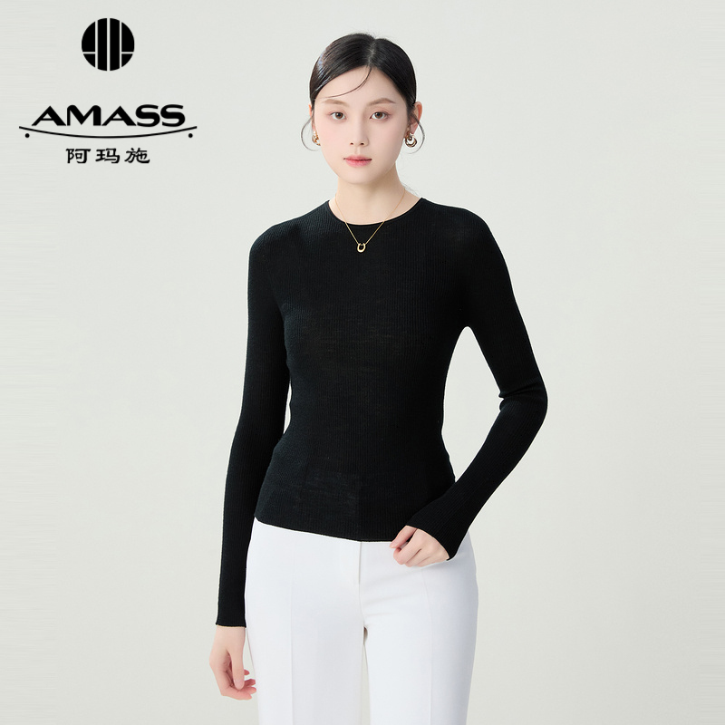 阿玛施AMASS 基础款竖坑条百搭圆领羊毛针织衫5399775