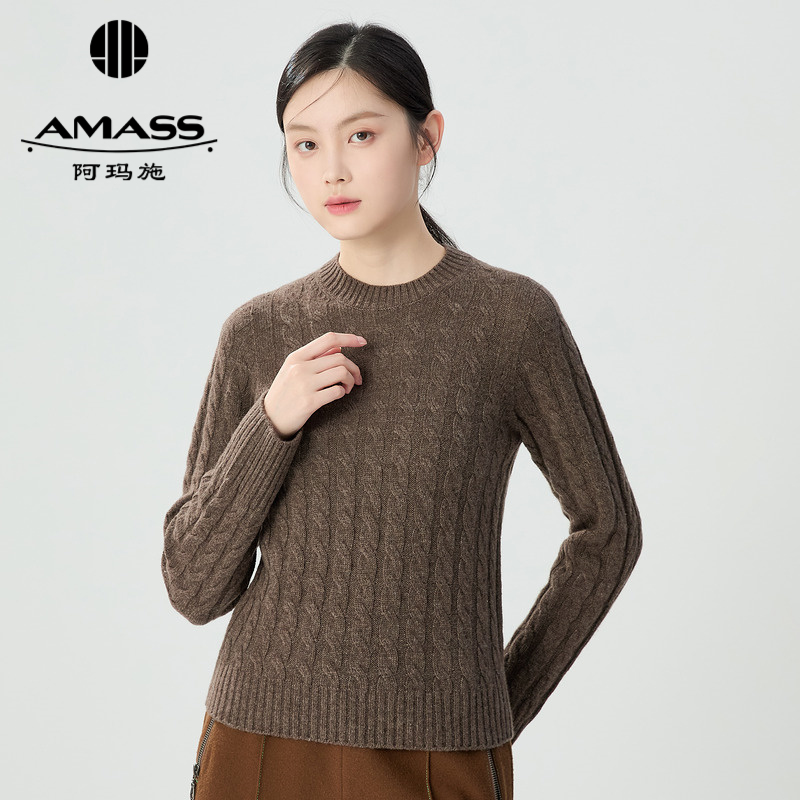 阿玛施AMASS 简约百搭随性休闲感圆领纯色针织衫5399793