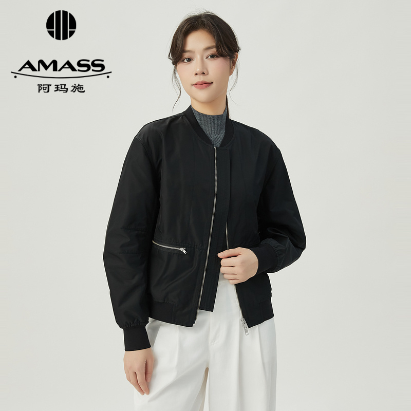 阿玛施AMASS 简约挺阔有型休闲棒球夹克外套5400119