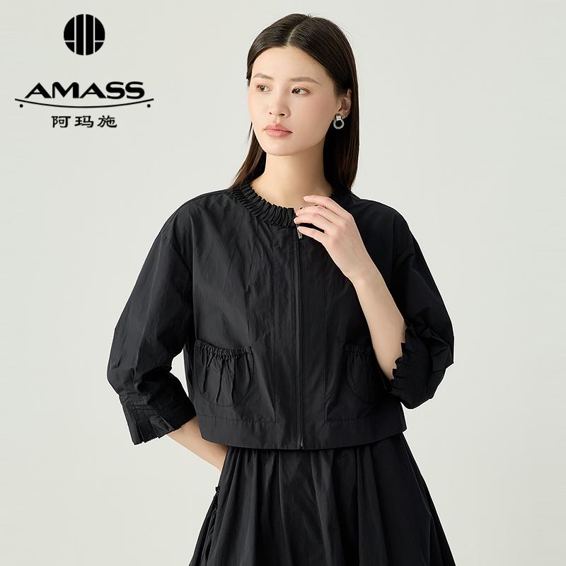 阿玛施AMASS 七分袖抽褶精致圆领短外套540020
