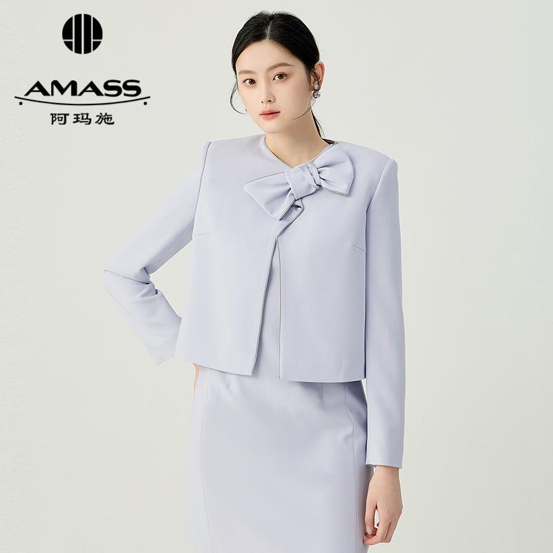 阿玛施AMASS 圆领蝴蝶结装饰气质直身短外套540021