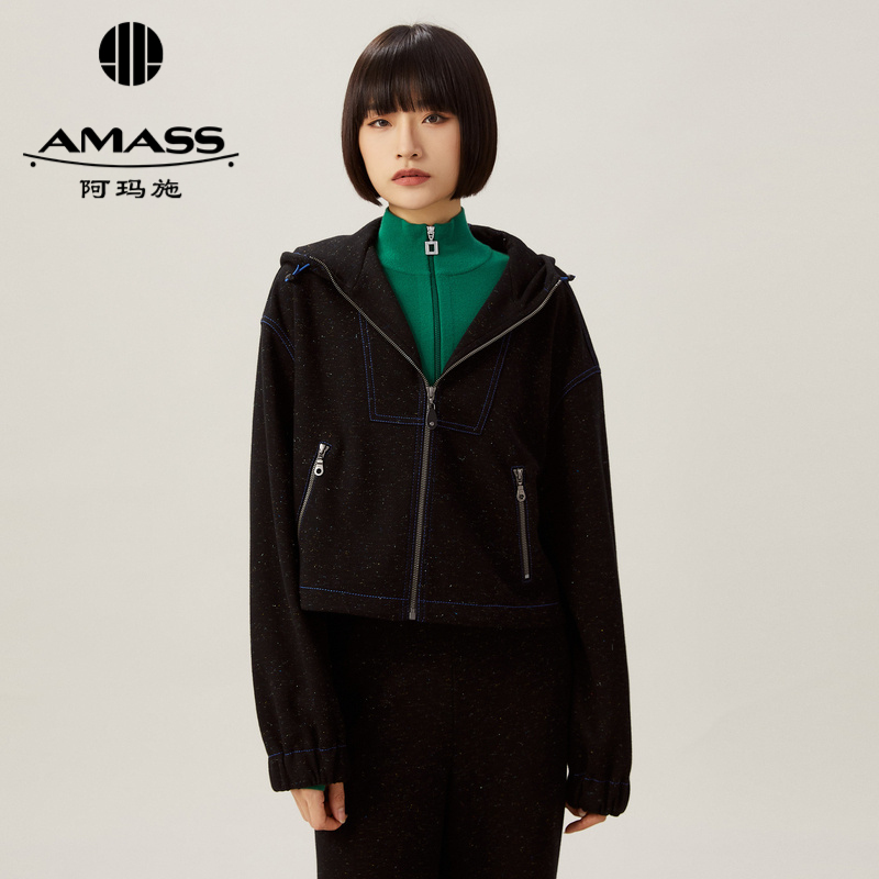 阿玛施AMASS 金银面料拉链休闲连帽外套5400346