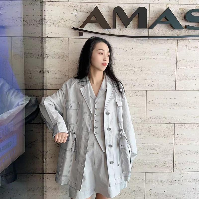 阿玛施AMASS 通勤多口袋亚麻外套5400350