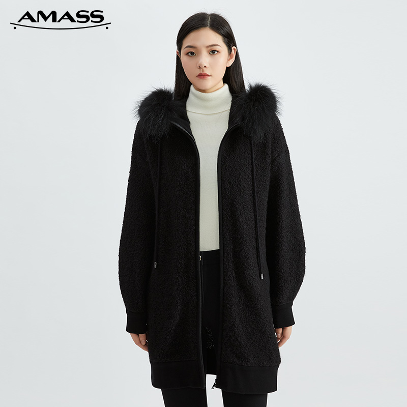 AMASS阿玛施 羊驼毛宽松连帽外套5400366