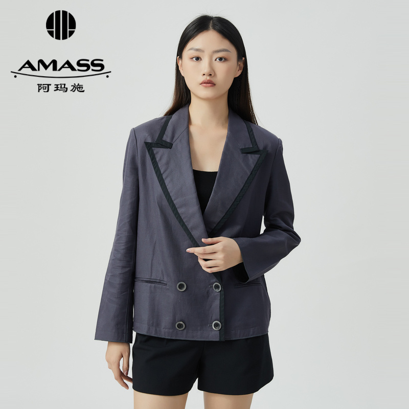 阿玛施AMASS 四粒扣通勤亚麻西装5400478