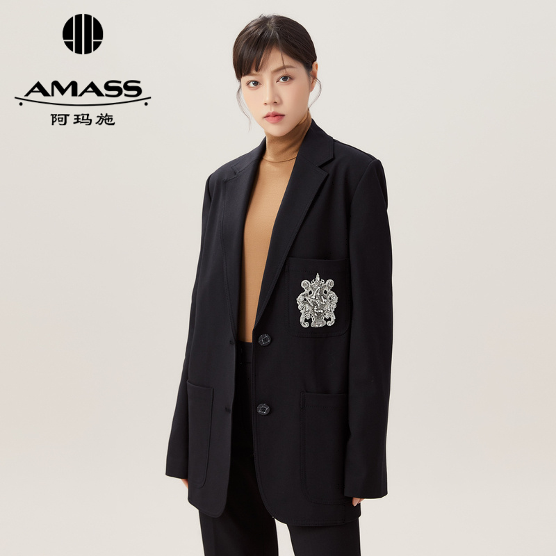 AMASS阿玛施 招牌面料直身版中长款西装5400587-4