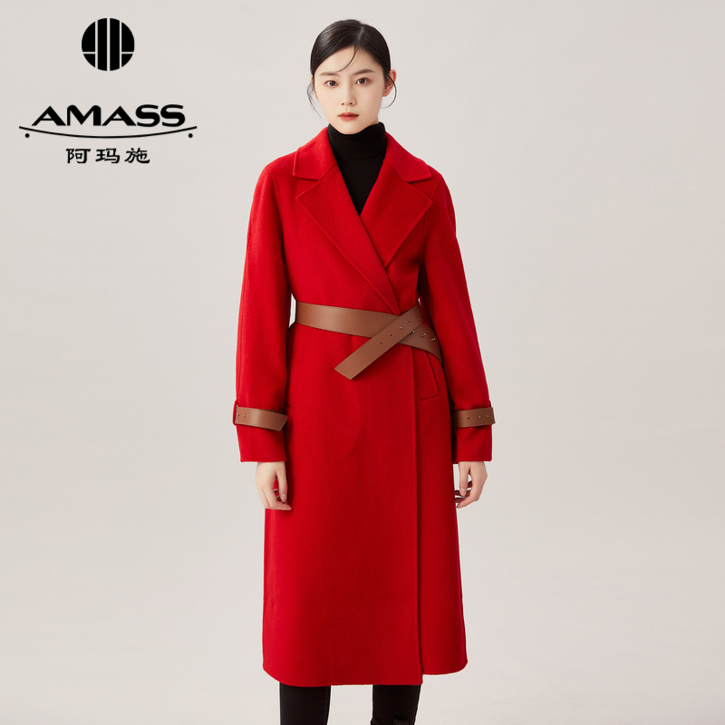 AMASS阿玛施 长款羊绒双面呢大衣5400595-2 附腰带附袖带