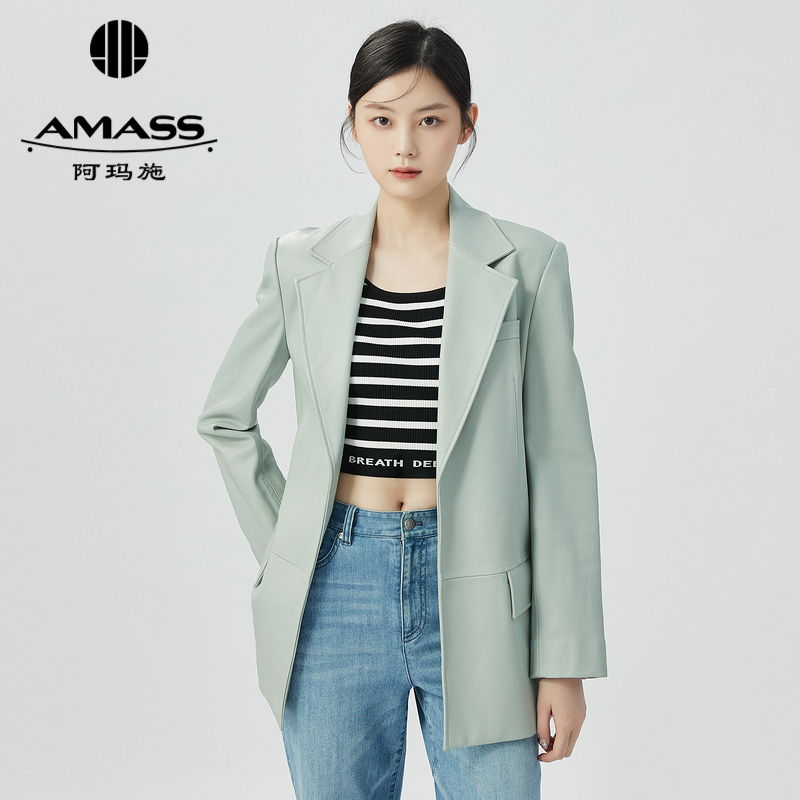 阿玛施AMASS 质感通勤羊皮垫肩西装外套5400600