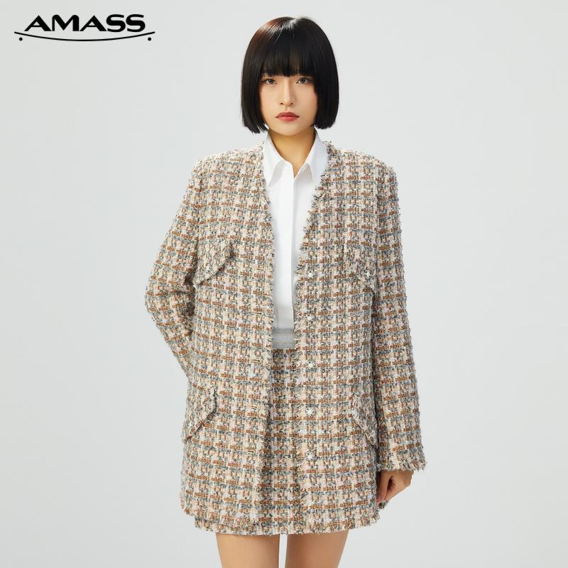 AMASS阿玛施 奇幻花呢小香V领外套5400601-2