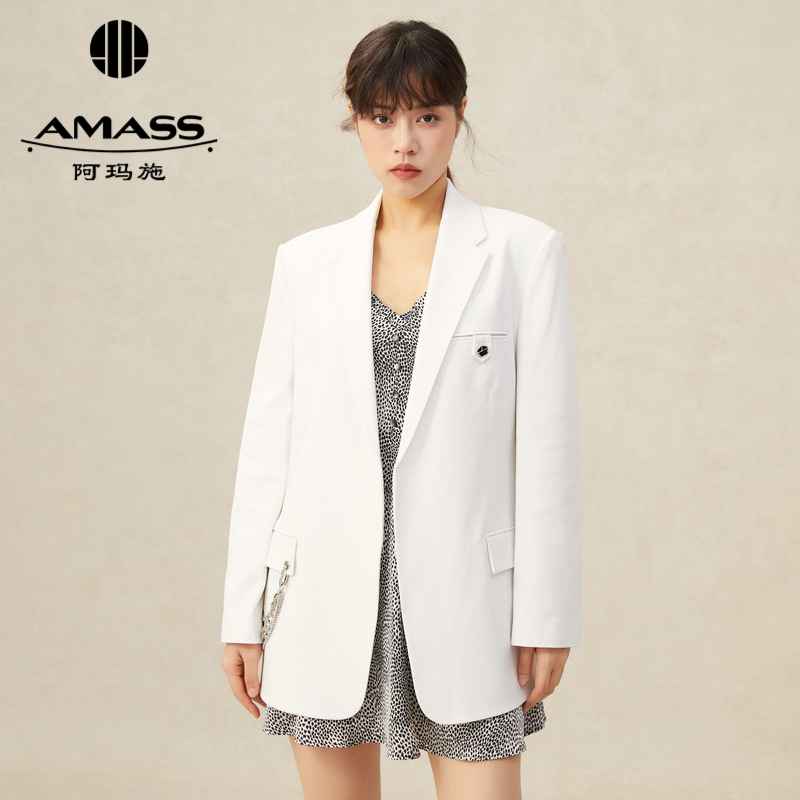AMASS阿玛施新款宽松纯色长袖西装外套5400604 附金属链条