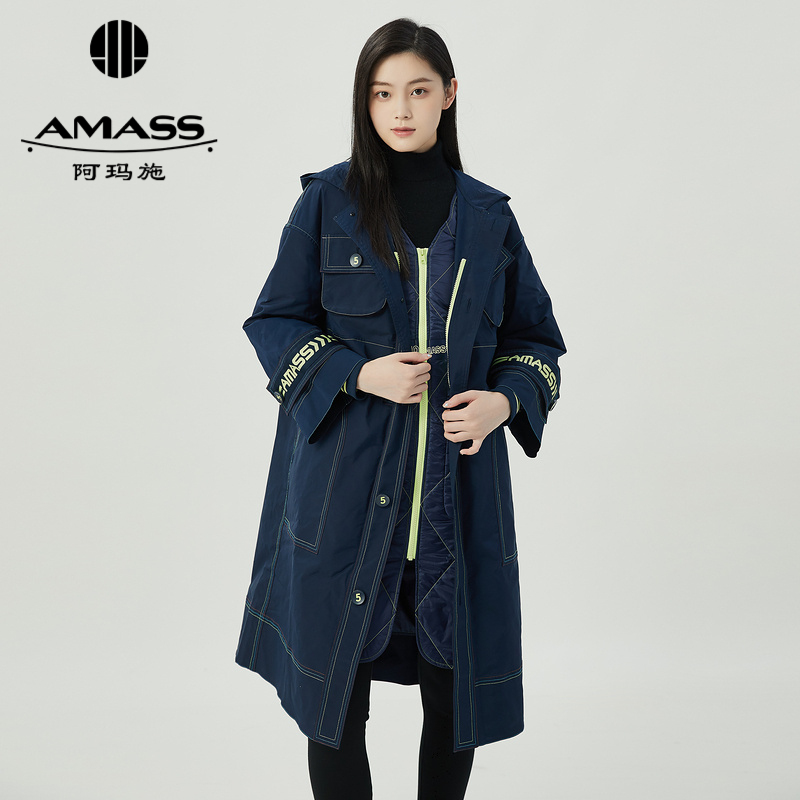 阿玛施AMASS 潮牌两件套中长款连帽棉服外套5400614