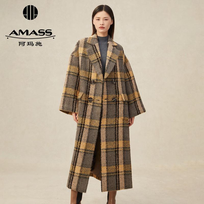AMASS阿玛施 棕色格纹大气英伦风大衣5400628