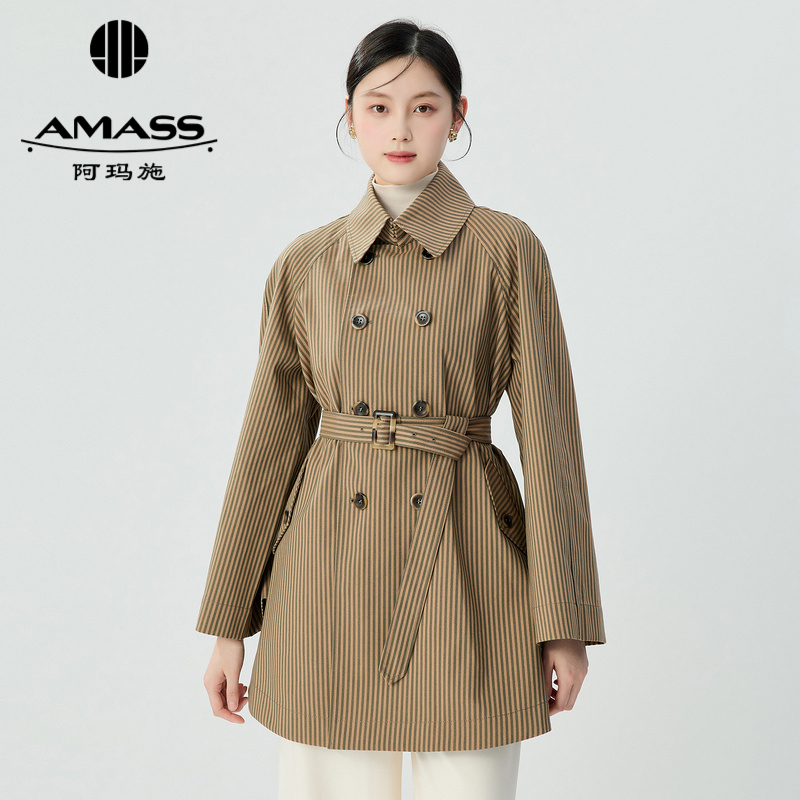 阿玛施AMASS 中长款收腰双排扣风衣5400631