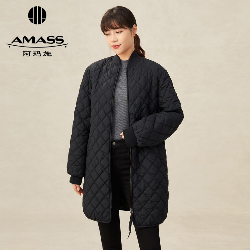 AMASS阿玛施 中长款简约束口菱格棉服5400632