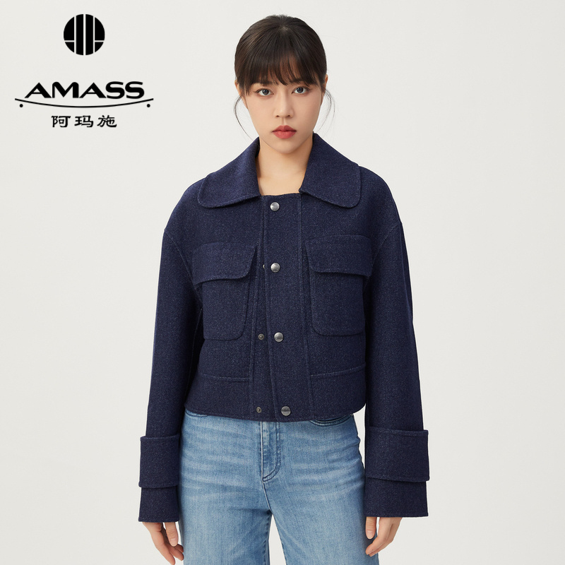 AMASS阿玛施 山羊绒单排扣短款双面呢5400633-3