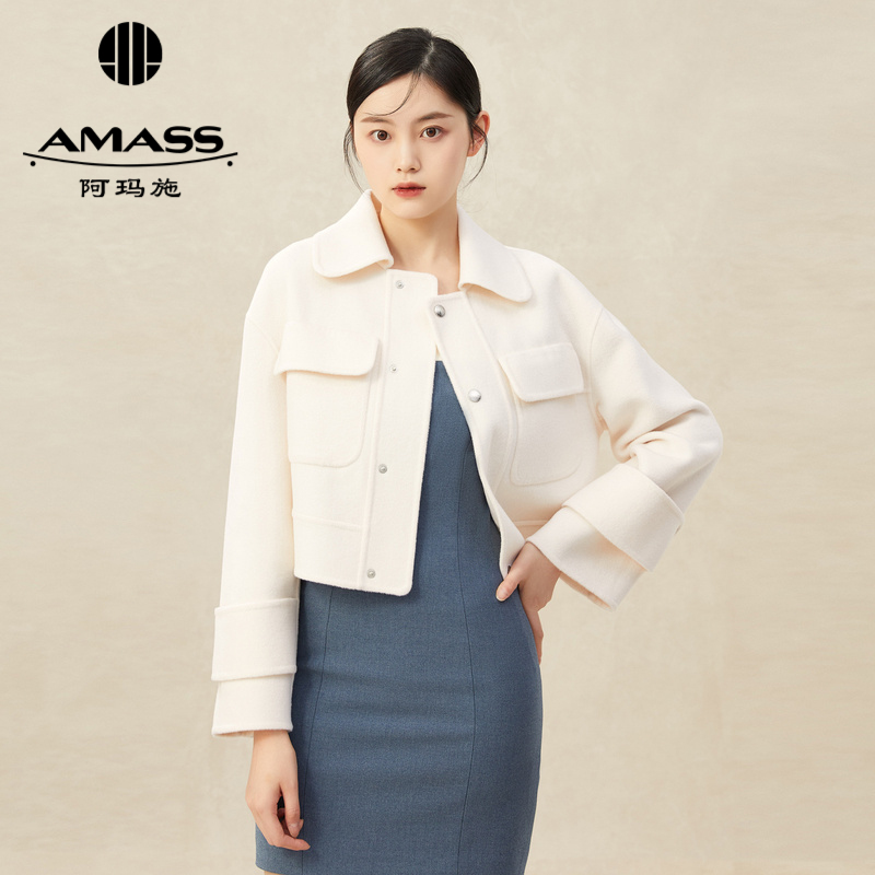 AMASS阿玛施 质感羊毛单排扣翻领款双面呢外套5400633-30